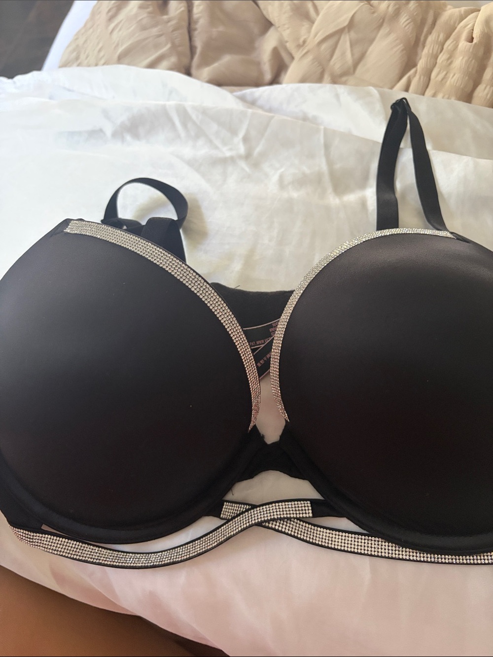 Black Rhinestone Trim Push-Up Bra